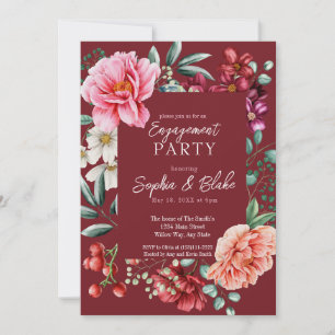Pink and Red Flowers    Red Engagement Party     Invitation