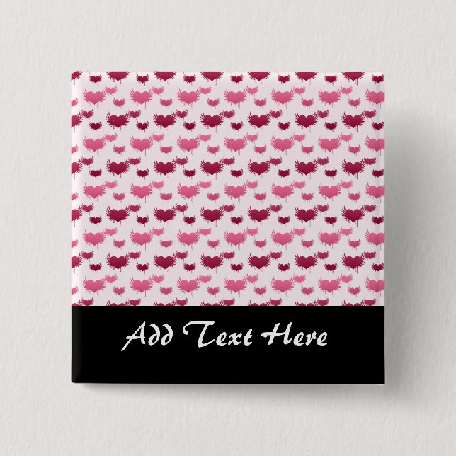 Pink and Red Flying Hearts 2 Inch Square Button (Front)