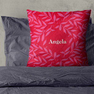 Pink and red foliage Name Throw Pillow