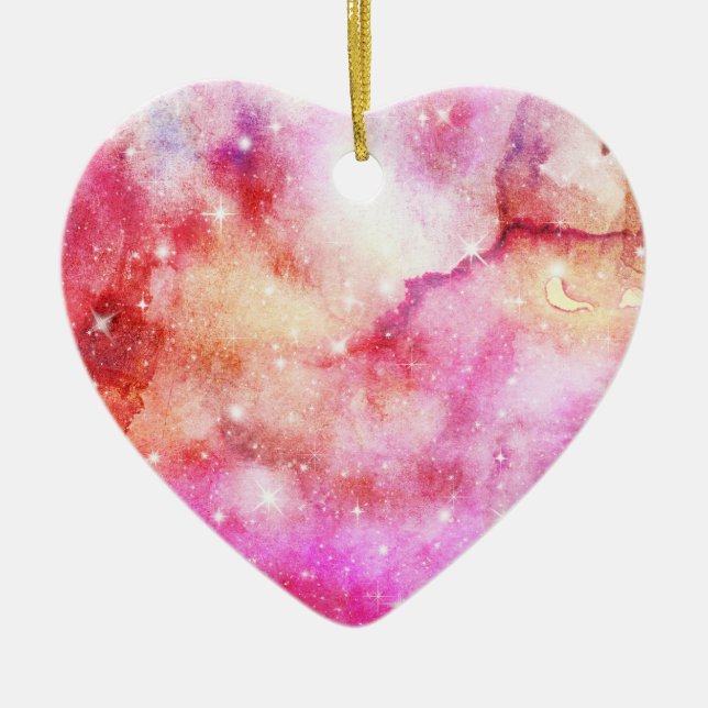 Pink And Red Galaxy Pattern Ceramic Ornament (Front)