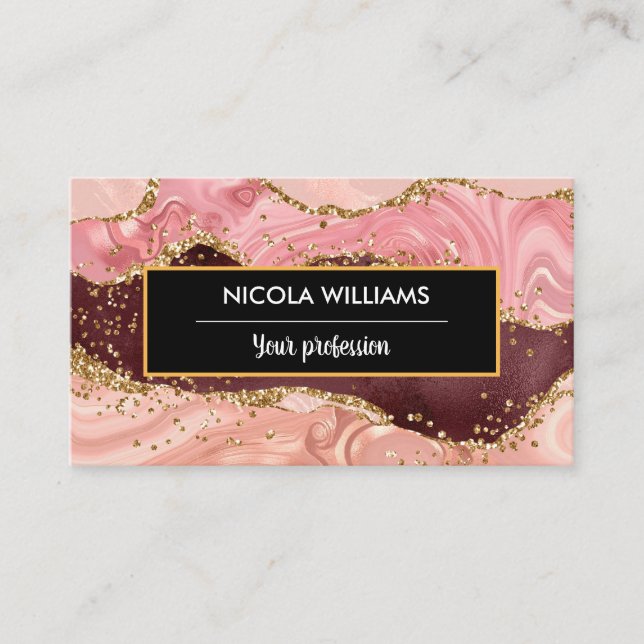 Pink and Red Glitter Marble Agate Business Card (Front)