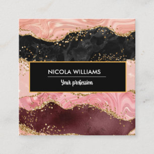 Pink and Red Glitter Marble Agate Square Business Card