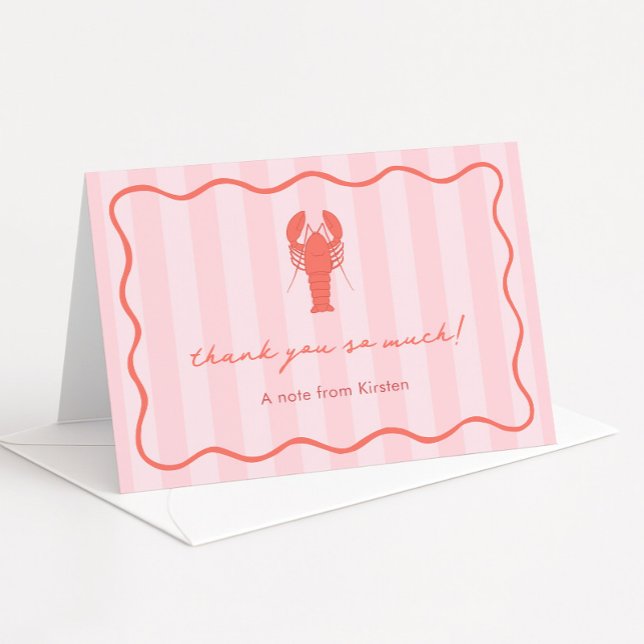 Pink And Red Hand Drawn Lobster Bridal Shower Thank You Card (Pink and red hand drawn lobster doodle bridal shower thank you card or personal stationery)