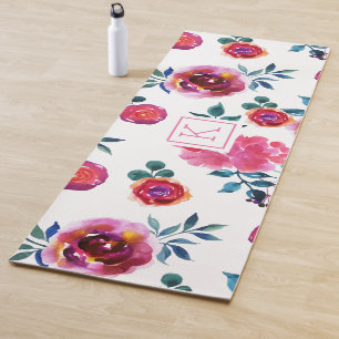 Pink and red hand-painted roses pattern yoga mat