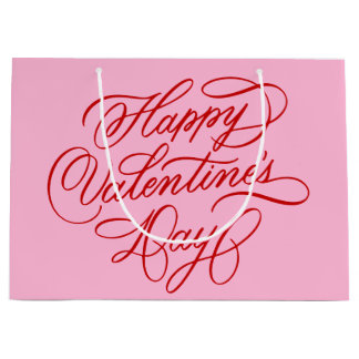 Pink and Red Happy Valentines Day Calligraphy Large Gift Bag
