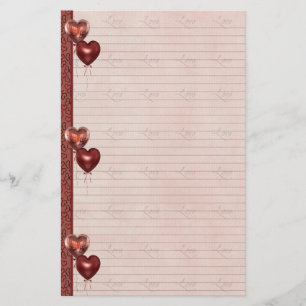 Pink and Red Heart Balloons Love Note Sheets Stationery