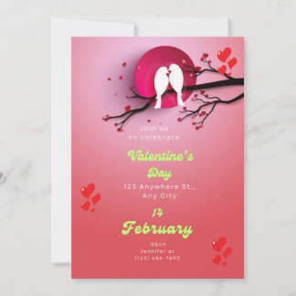 Pink and Red Heart Branch Valentine's Day Invitation