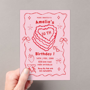 Pink and Red Heart Cake Birthday Any age Acrylic Invitations