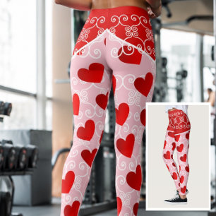 Pink and Red Heart & Scroll Leggings