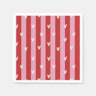 Pink and red, heart striped napkin