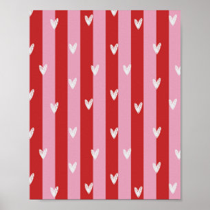 Pink and red, heart striped  poster