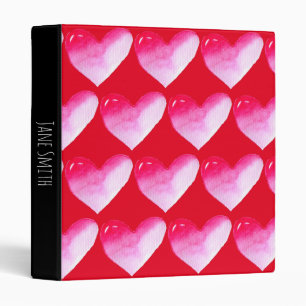 Pink and red heart watercolor pop art valentine binder