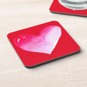 Pink and red heart watercolor pop art valentine coaster