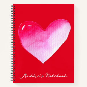 Pink and red heart watercolor pop art valentine notebook