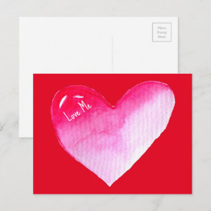 Pink and red heart watercolor pop art valentine postcard