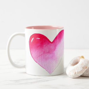 Pink and red heart watercolor pop art valentine Two-Tone coffee mug