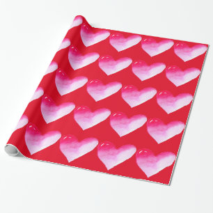 Pink and red heart watercolor pop art valentine wrapping paper
