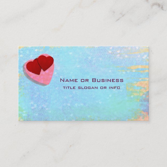 Pink and Red hearts on a Blue Textured Background Business Card (Front)