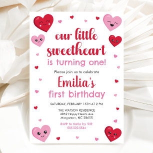 Pink and Red Hearts Our Little Sweetheart Birthday Invitation