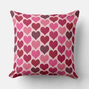 Pink and Red Hearts Pattern Throw Pillow