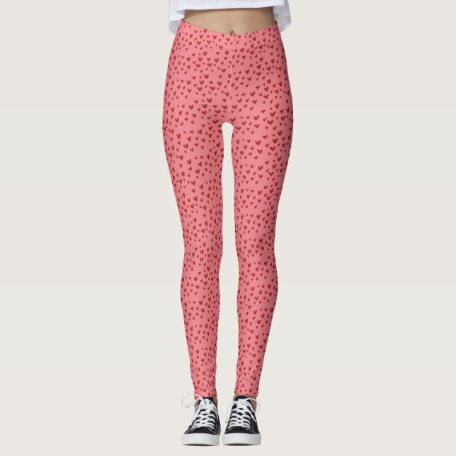 Pink and Red Hearts Pattern Valentine Day Leggings (Front)