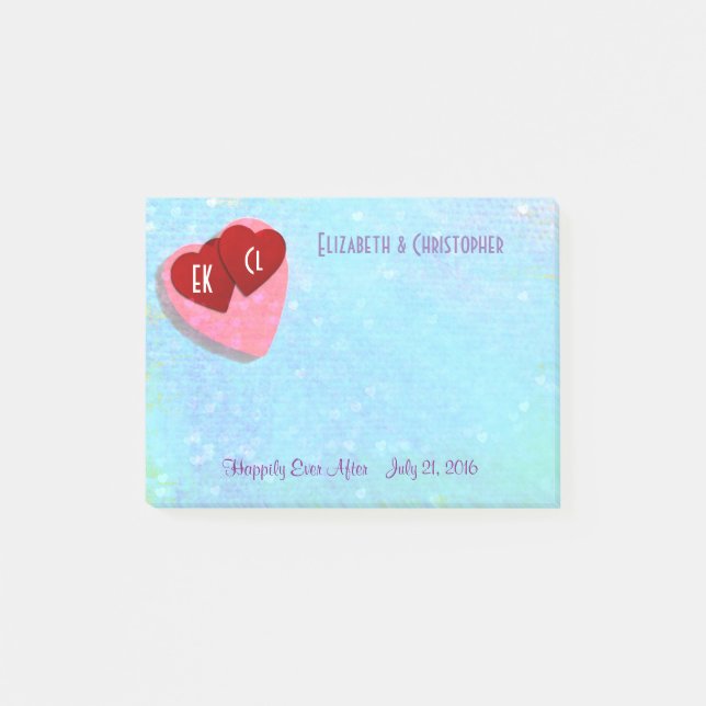 Pink and Red hearts Personalized Wedding Post-it Notes (Front)