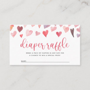 Pink and Red Hearts Valentines Baby Diaper Raffle Place Card