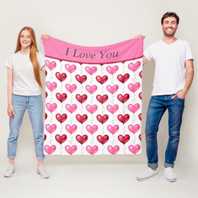 Pink and Red Hearts Valentine's Day Love Fleece Blanket (In Situ)