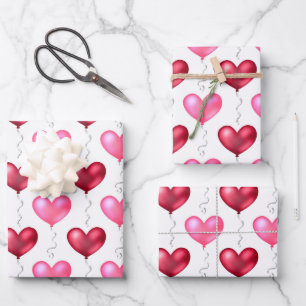 Pink and Red Hearts Valentine's Day Wedding Wrapping Paper Sheet