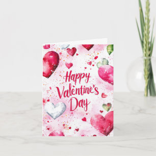Pink and Red Hearts Valentine's Greeting Card