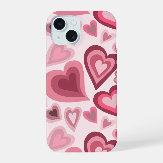 Pink and Red Layered Heart Pattern iPhone 15 Case (Back)
