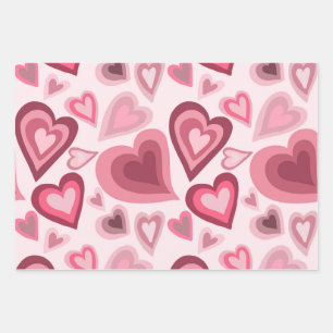 Pink and Red Layered Heart Pattern Wrapping Paper Sheet