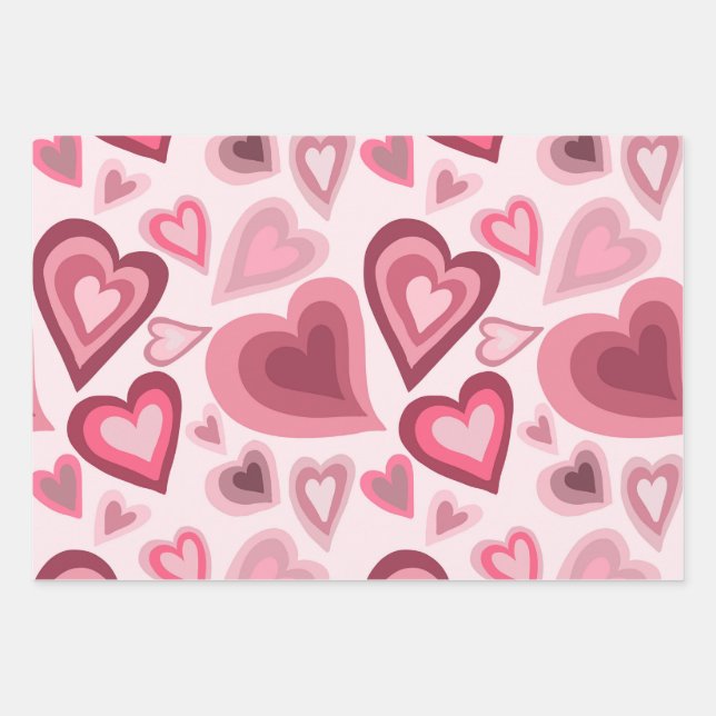 Pink and Red Layered Heart Pattern Wrapping Paper Sheet (Front)