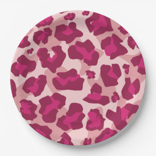 Pink and red leopard animal print paper plate
