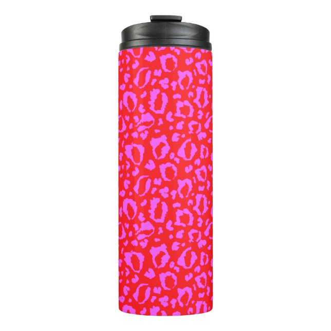 Pink And Red Leopard Print Pattern Thermal Tumbler (Front)