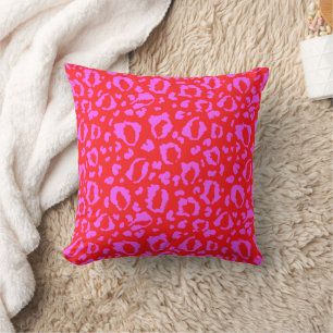 Pink And Red Leopard Print Pattern Throw Pillow