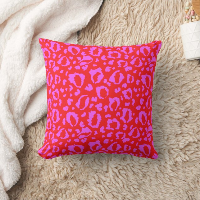 Pink And Red Leopard Print Pattern Throw Pillow (Blanket)
