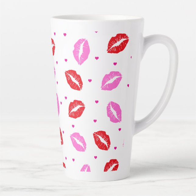 Pink and Red Lips and Hearts Ceramic Latte Mug (Right)
