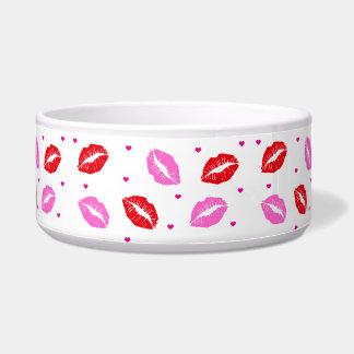 Pink and Red Lips and Hearts Pet Bowl SM / LG