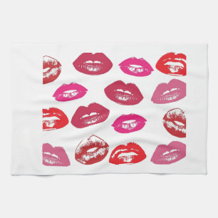 pink and red  lips kitchen towel