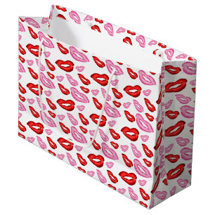 Pink and red lipstick prints large gift bag