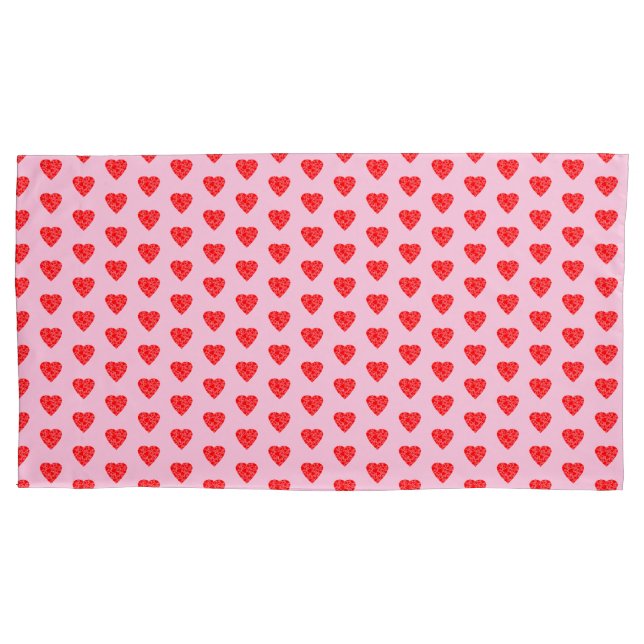 Pink and Red Love Hearts Pattern  Pillowcase (Front-Left)