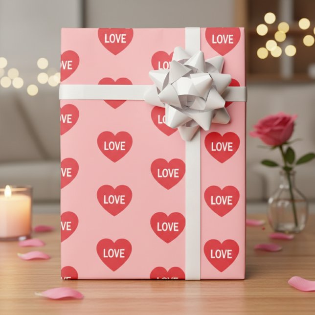 Pink And Red Love Hearts Patterned Wrapping Paper (Pink And Red Love Hearts Patterned Wrapping Paper)