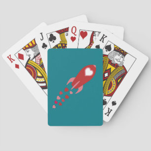 Pink and Red Love Space Ship Playing Cards