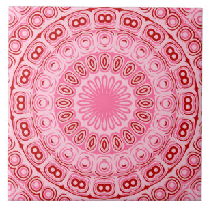 Pink and Red Mandala Kaleidoscope Medallion Flower Tile