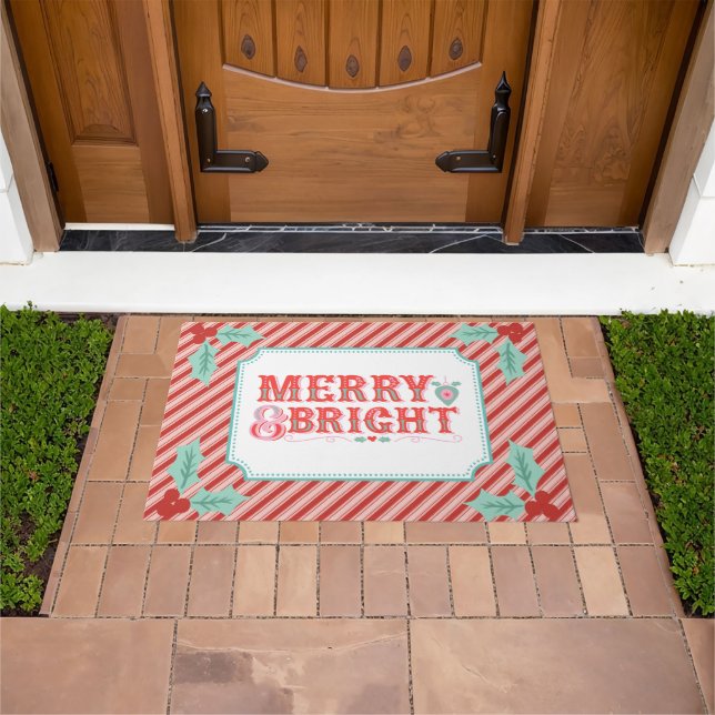 Pink and Red Merry & Bright Holiday Door Mat (Outdoor)