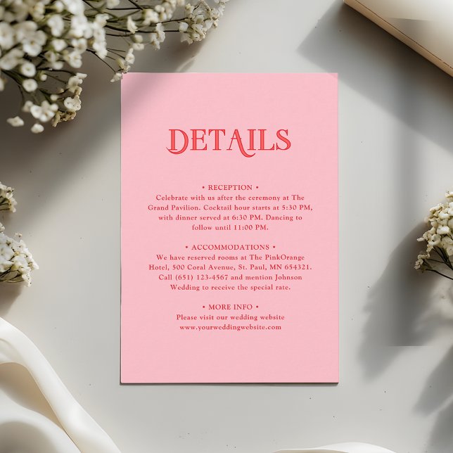 Pink and Red Minimalist Retro Wedding Details Enclosure Card (Creator Uploaded)