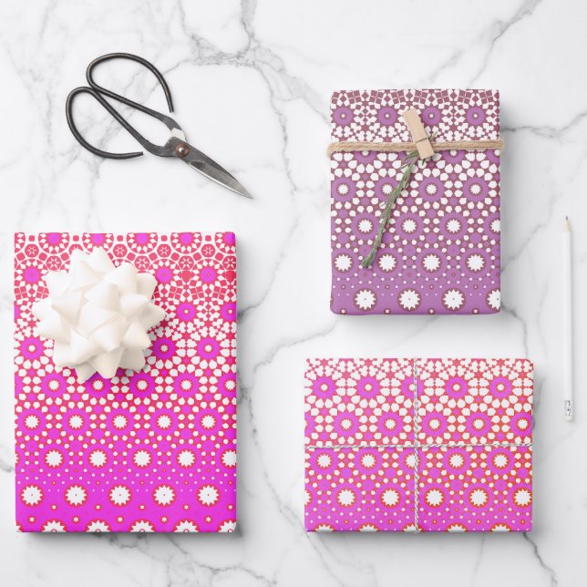 Pink and Red Mosaic Wrapping Paper Sheet (Front)