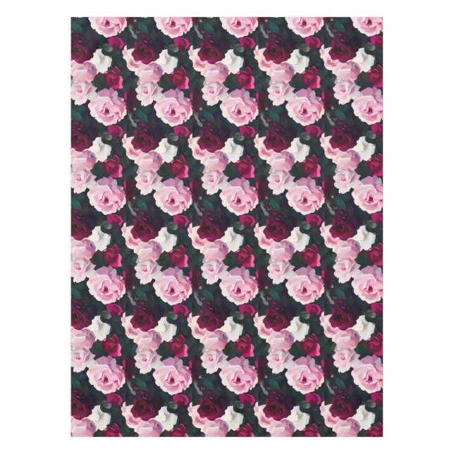 Pink and Red Painted Roses Tablecloth (Front)