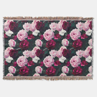Pink and Red Painted Roses Throw Blanket